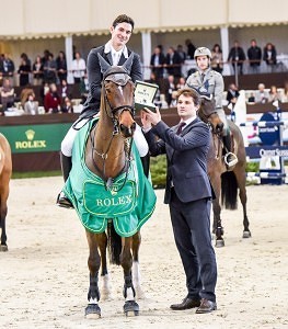 The Rolex Grand Prix CHI Geneva 2015 STEVE GUERDAT RECEIVES HIS WATCH FROM ROLEX COMMUNICATIONS AND IMAGE DIRECTOR ARNAUD BOETSCH ©ROLEX/KIT HOUGHTON