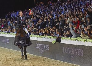 Marco Kutscher (GER) reitet Van gogh nach dem Gewinn des Longines Grand Prix during the 2016 Longines Masters of Hong Kong on February 21, 2016 in Hong Kong, China. Photo by Xaume Olleros