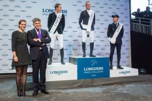 LONGINES SPEED CHALLENGE Siegerehrung: Kevin Staut, Julien Epaillard, Lorenzo de Luca (v.l.) Foto: Thomas Reiner