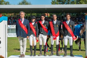 Gijon, Spain, 31.8.2018, Sport, Springreiten, Nationscup CSIO GIJON 2018. Bild zeigt Marco Fuste, Laura Roquet Puignero, Mikel Aizpurua, Manuel Fernandez Saro, Eduardo Alvarez Aznar. ***31/08/18, Gijon, Spain, Sports, Showjuping, Nationscup CSIO GIJON 2018. Image shows Marco Fuste, Laura Roquet Puignero, Mikel Aizpurua, Manuel Fernandez Saro, Eduardo Alvarez Aznar.***
