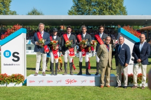 Gijon, Spain, 31.8.2018, Sport, Springreiten, Nationscup CSIO GIJON 2018. Bild zeigt Marco Fuste, Laura Roquet Puignero, Mikel Aizpurua, Manuel Fernandez Saro, Eduardo Alvarez Aznar. ***31/08/18, Gijon, Spain, Sports, Showjuping, Nationscup CSIO GIJON 2018. Image shows Marco Fuste, Laura Roquet Puignero, Mikel Aizpurua, Manuel Fernandez Saro, Eduardo Alvarez Aznar.***